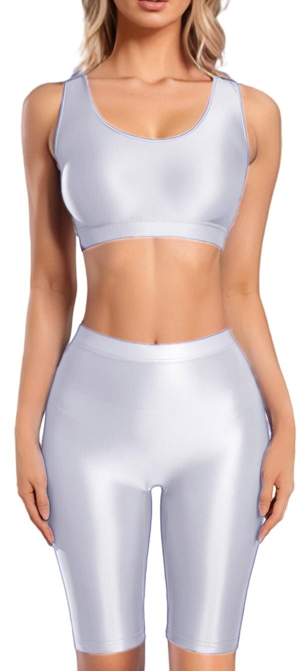 7059 Metallic Outfit Sequin Hip Hop Dance Clothes Set Oil Shiny Crop Top